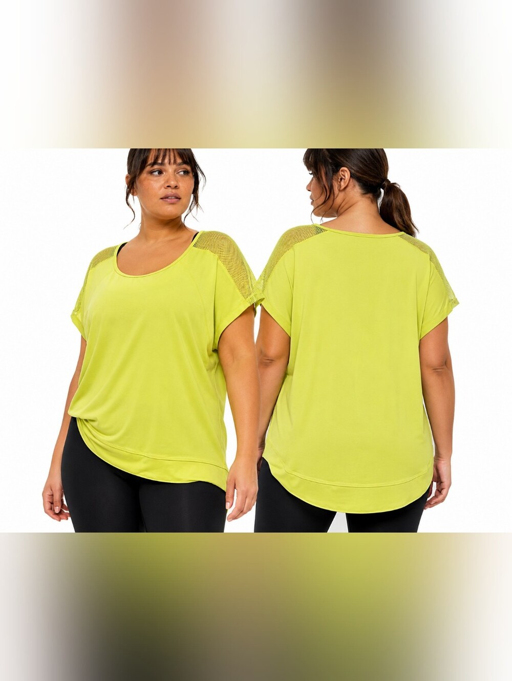 NWT Plus Moda TEK Women's Short Sleeve Lime Green Mesh Net Shoulder Active Shirt